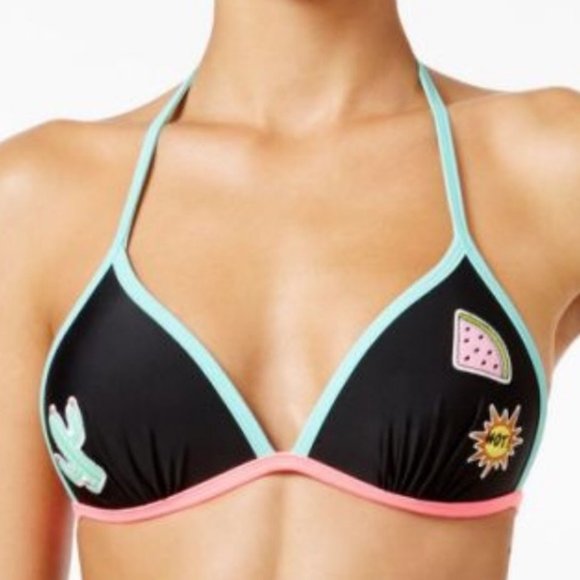 CA Waves Pink Summertime Patch Triangle Bikini - Picture 2 of 5